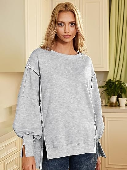 Women's Oversized Crewneck Sweatshirt Pullover Sports Long Sleeve Tops Preppy Clothing